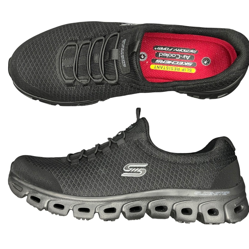 Skechers Work Glide-Step Shoes Womens 6.5 Black Mesh Slip Resistant EH 108379